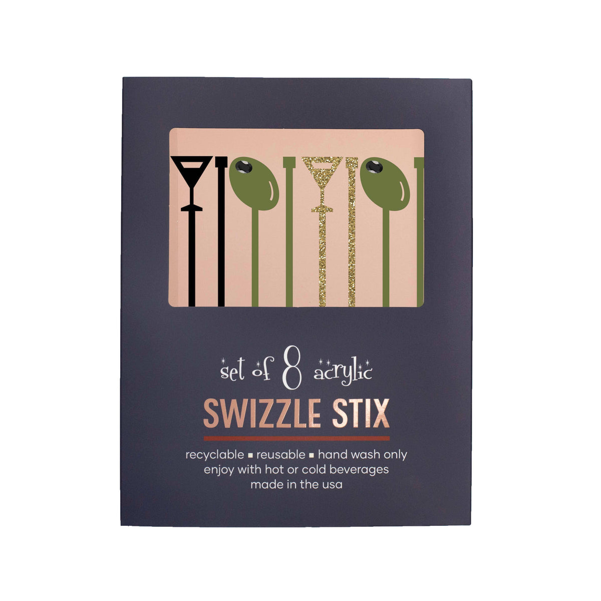 Martini and Olive Acrylic Swizzle Sticks | Set of 8