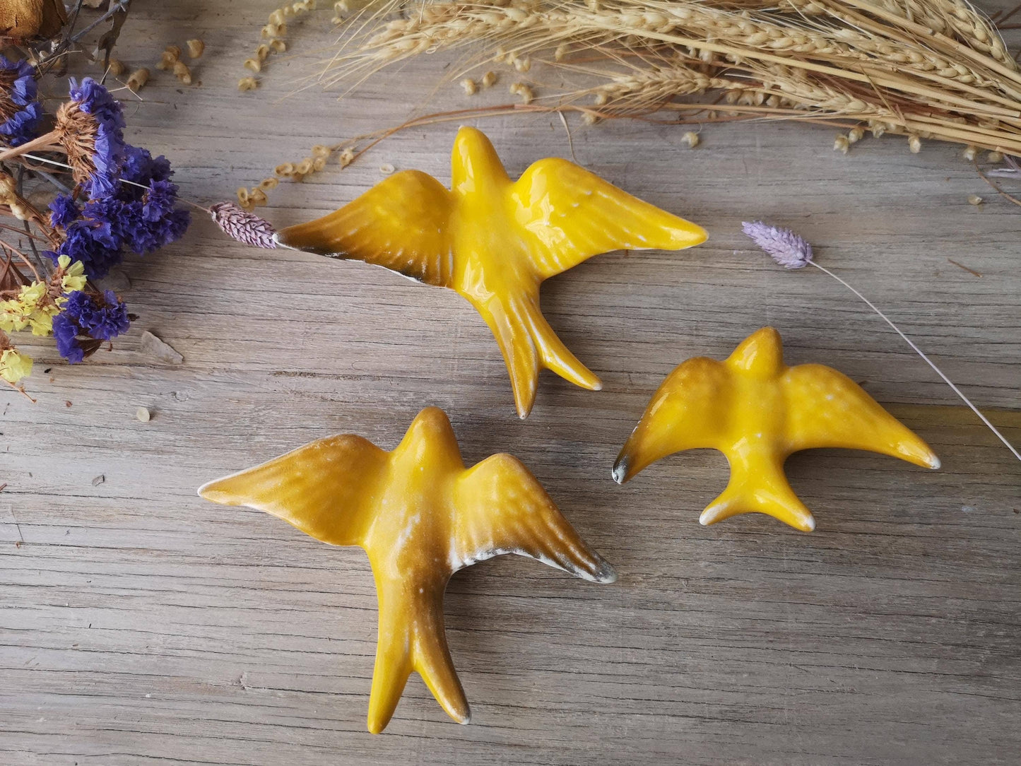 Portuguese Ceramic Swallows – Yellow –  Set of 3