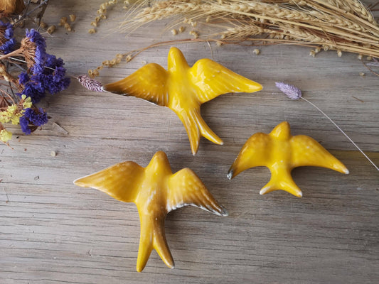 Portuguese Ceramic Swallows – Yellow –  Set of 3
