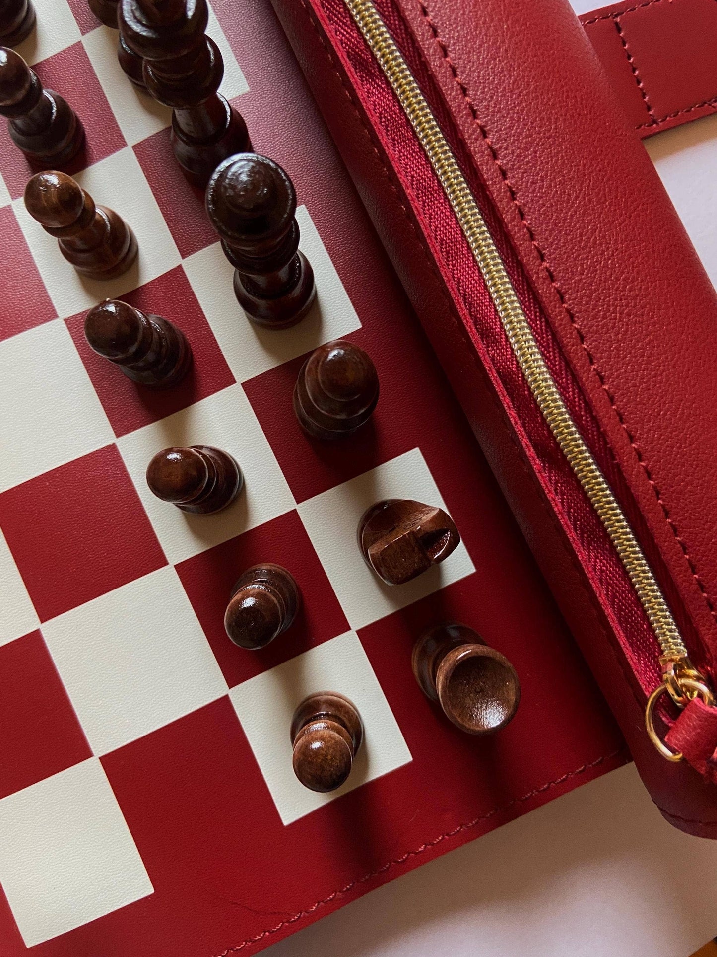 Travel Chess Set - Roll Up - Soft Premium Vegan Leather
