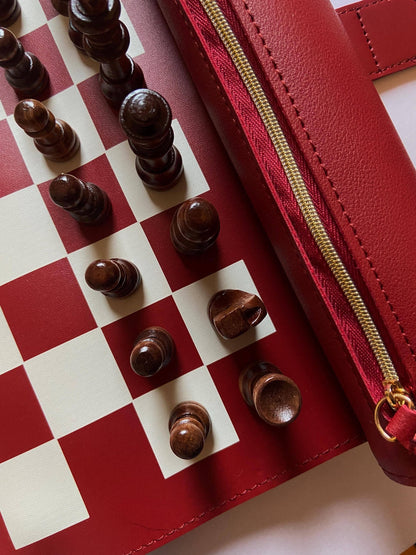 Travel Chess Set - Roll Up - Soft Premium Vegan Leather