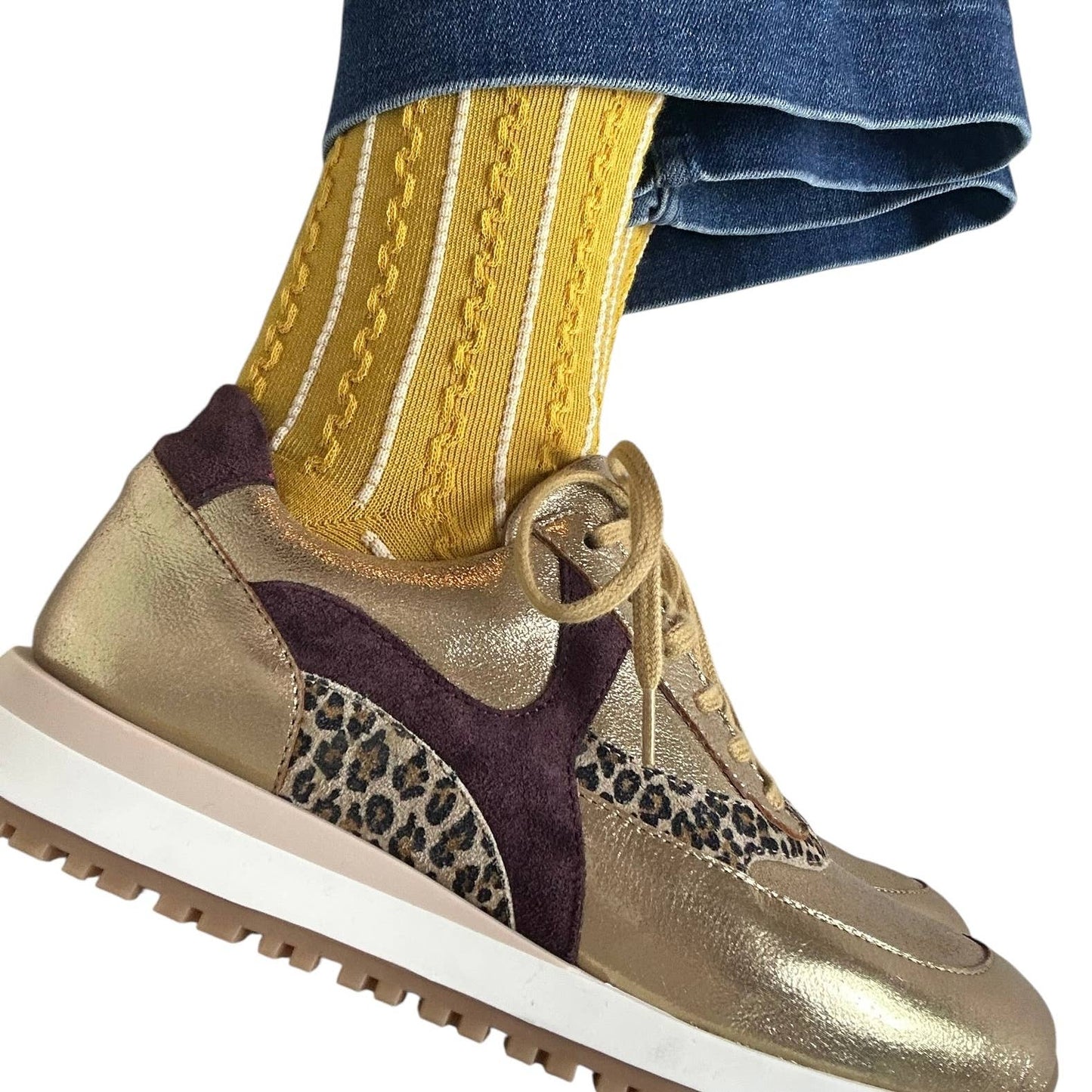Lyon Textured Socks | Mustard and Cream
