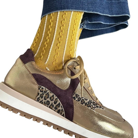 Lyon Textured Socks | Mustard and Cream